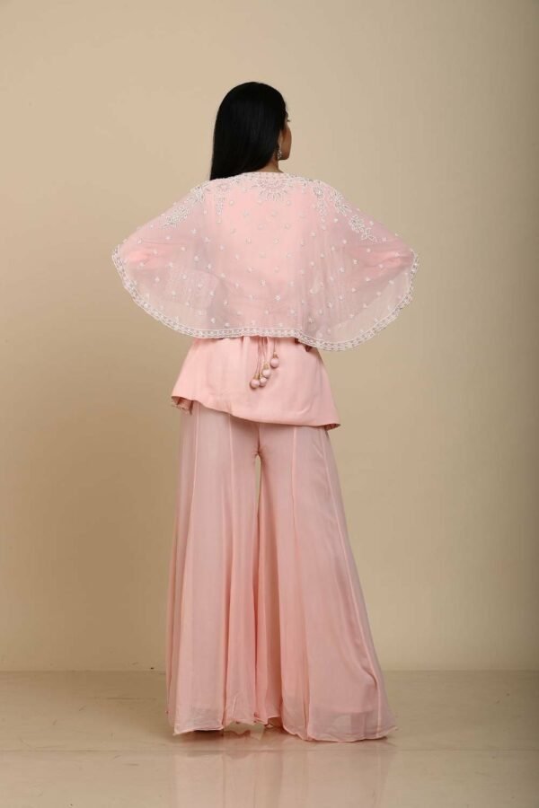 Peach Pink Top with Attached Shrug and Moti Work