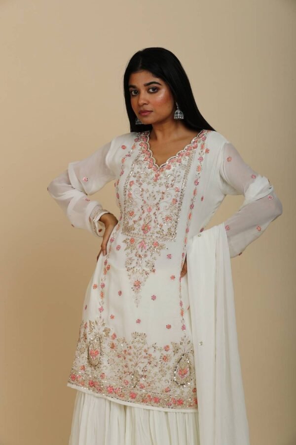 Off White Sharara with Sequins and Thread Work