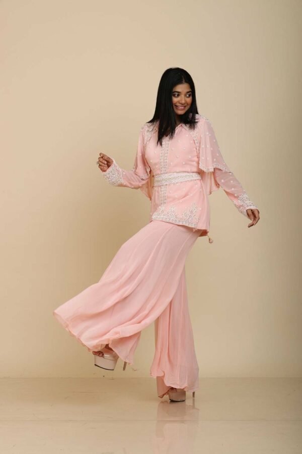 Peach Pink Top with Attached Shrug and Moti Work