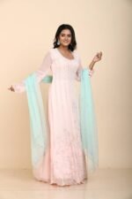Light pink Georgette Anarkali With Multicolored Sequins