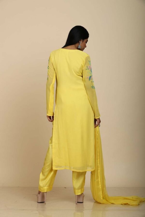 Yellow Georgette Kurta Set with Pant and Dupatta