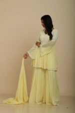 Elegant Lemon Georgette Peplum Sharara Set