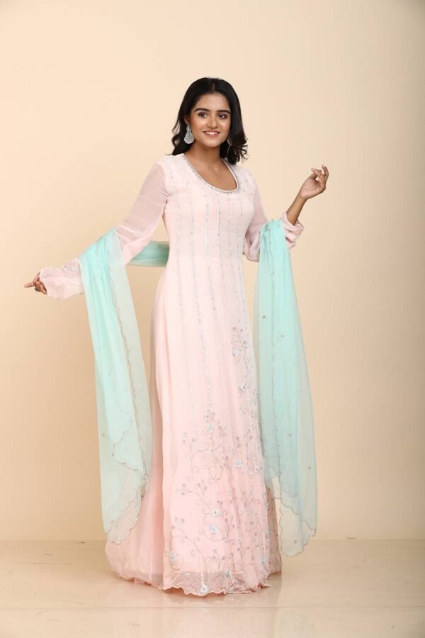 Light pink Georgette Anarkali With Multicolored Sequins