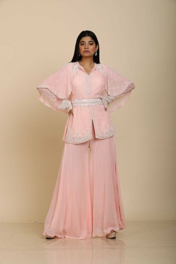 Peach Pink Top with Attached Shrug and Moti Work