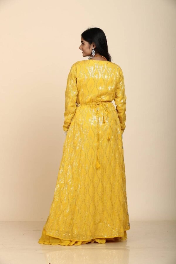 Yellow organza self sequins moti embroidery jacket blouse with Gararra