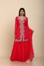 Rani Georgette Sharara with Front Slit and Moti Embroidery