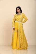 Yellow organza self sequins moti embroidery jacket blouse with Gararra