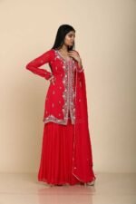Rani Georgette Sharara with Front Slit and Moti Embroidery
