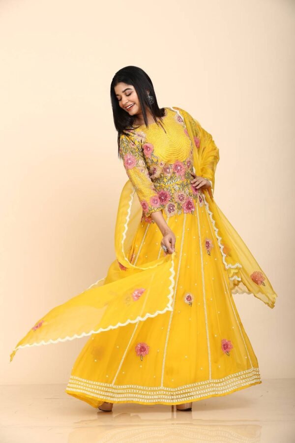 Floral Yellow Organza Anarkali Suit