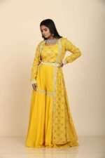 Yellow organza self sequins moti embroidery jacket blouse with Gararra