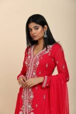 Rani Georgette Sharara with Front Slit and Moti Embroidery