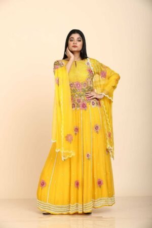 Floral Yellow Organza Anarkali Suit