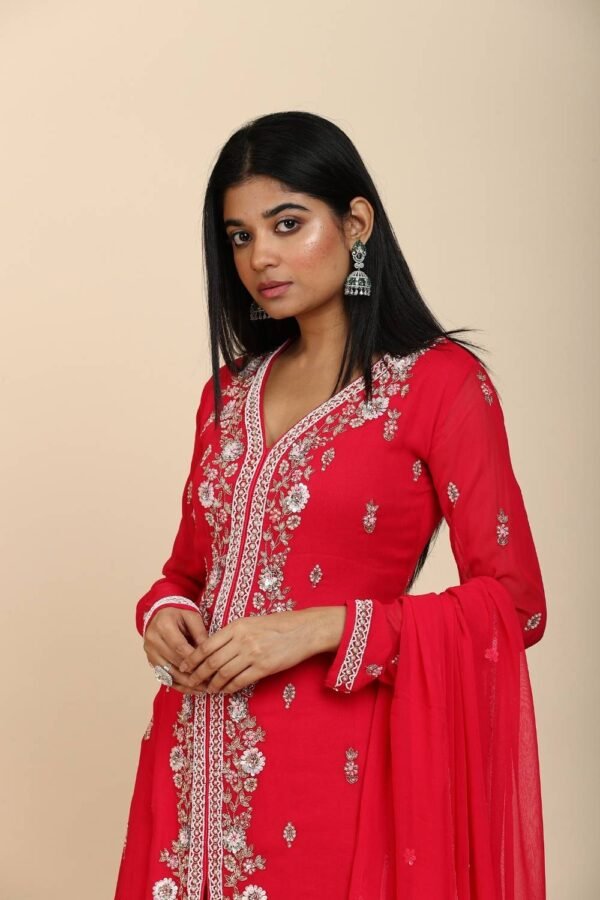 Rani Georgette Sharara with Front Slit and Moti Embroidery