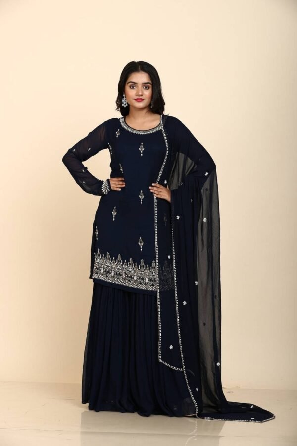 Blue Sharara with Cutdana Moti Work