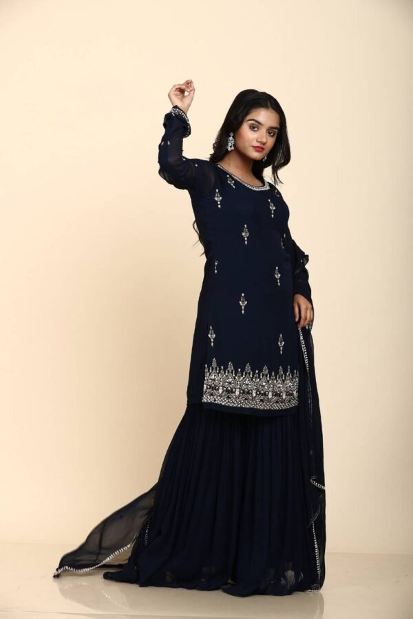 Blue Sharara with Cutdana Moti Work