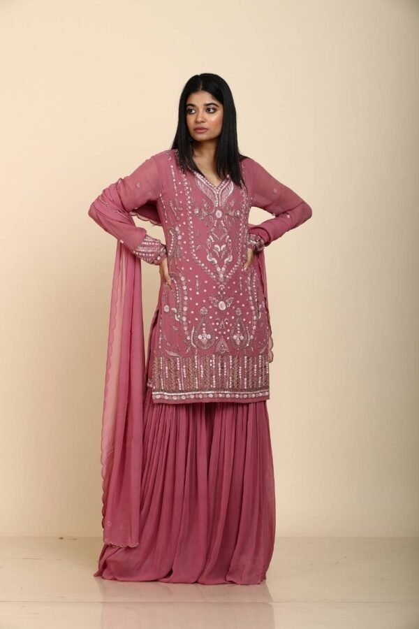 Purple Plum Sharara with Mirror Work