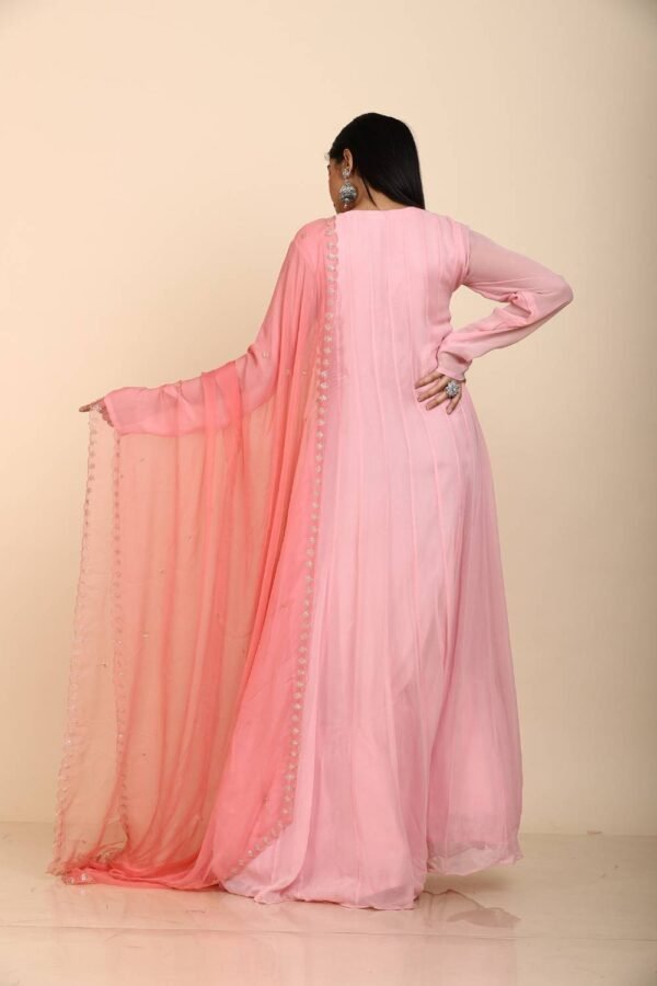 Pink Anarkali with colourful sequins embroidery work