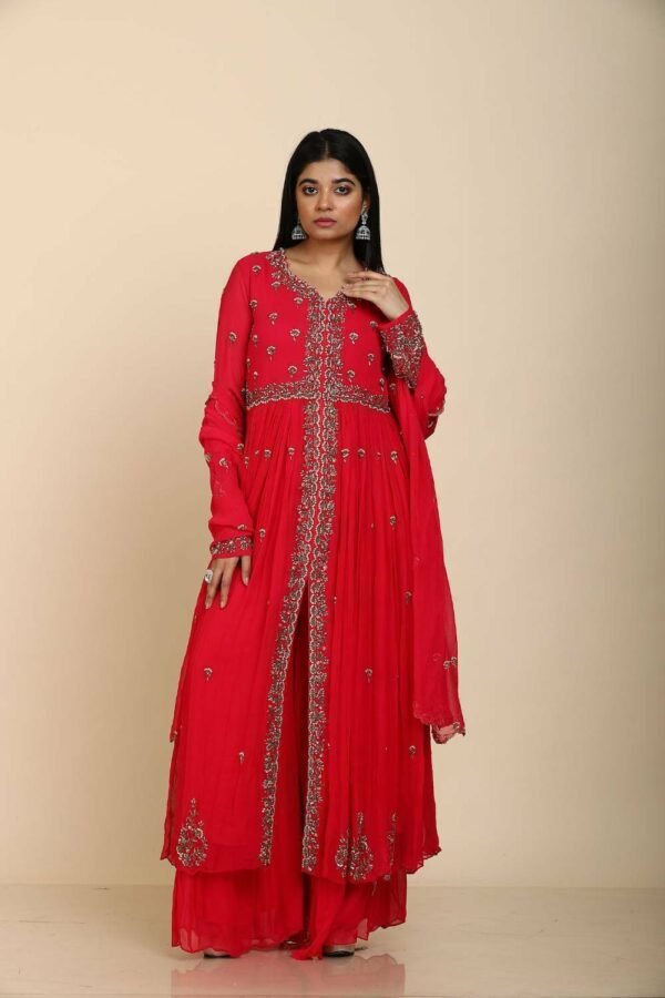Rani Georgette Moti Work Kurta with Kalidar Palazzo