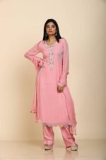 Pink Georgette Kurta Set with Pant and Dupatta