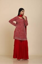 Red Heavy Embroidery Moti Work Sharara Set
