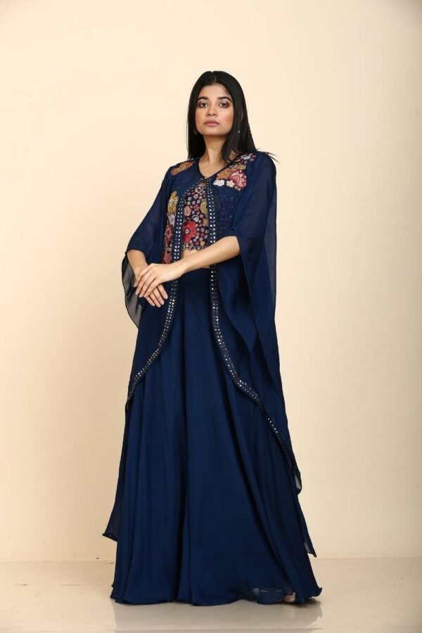 Blue Resham Palazzo Blouse with Jacket