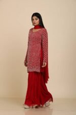 Red Heavy Embroidery Moti Work Sharara Set