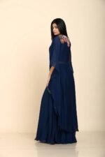 Blue Resham Palazzo Blouse with Jacket