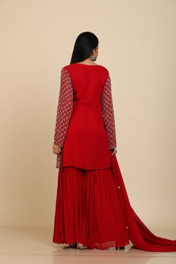 Red Heavy Embroidery Moti Work Sharara Set