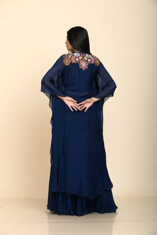 Blue Resham Palazzo Blouse with Jacket