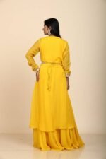 Yellow Organza Embroidered Jacket Blouse and Palazzo