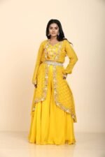 Yellow Organza Embroidered Jacket Blouse and Palazzo