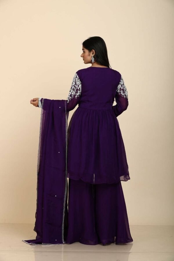 Elegant Purple Sharara Suit with Organza Peplum