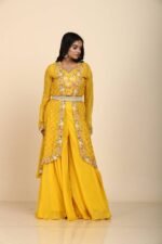 Yellow Organza Embroidered Jacket Blouse and Palazzo