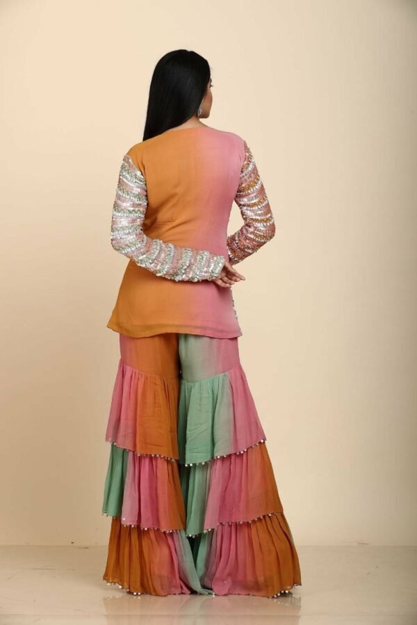 Georgette Top with Three Layered Palazzo in 3D Colour