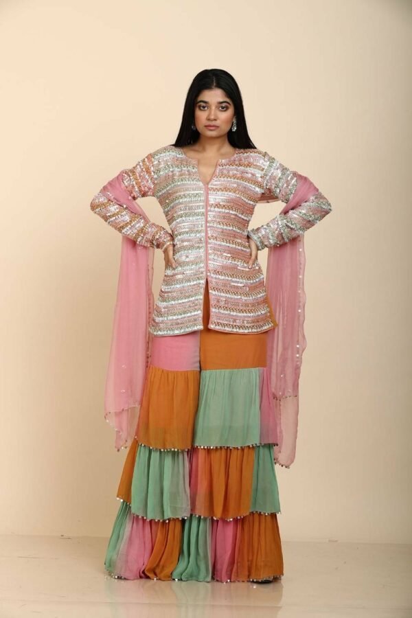 Georgette Top with Three Layered Palazzo in 3D Colour