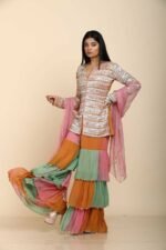 Georgette Top with Three Layered Palazzo in 3D Colour