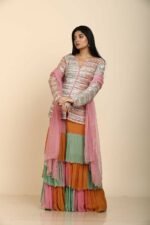 Georgette Top with Three Layered Palazzo in 3D Colour