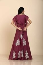 Plum Organza Top and Skirt with Resham and Mirror Embroidery