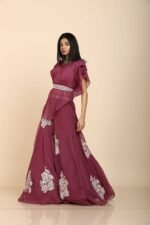 Plum Organza Top and Skirt with Resham and Mirror Embroidery