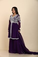 Elegant Purple Sharara Suit with Organza Peplum