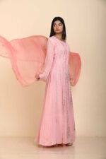 Pink Anarkali with colourful sequins embroidery work