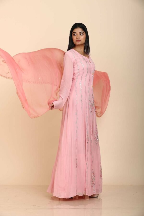 Pink Anarkali with colourful sequins embroidery work