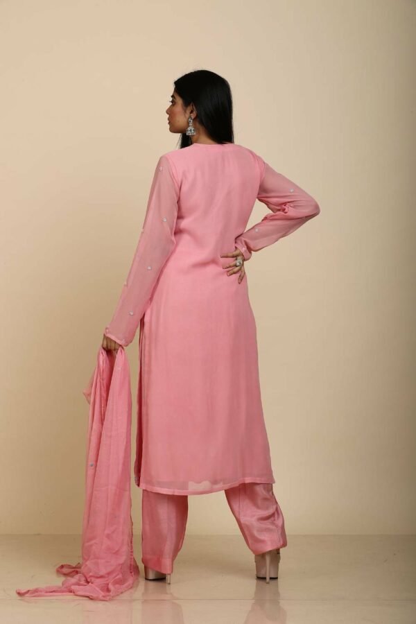Pink Georgette Kurta Set with Pant and Dupatta