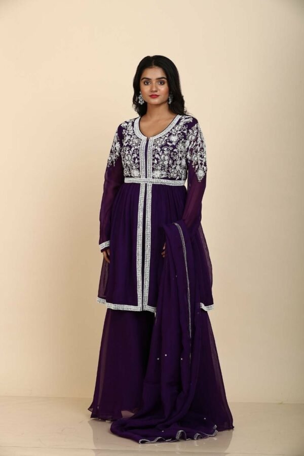Elegant Purple Sharara Suit with Organza Peplum