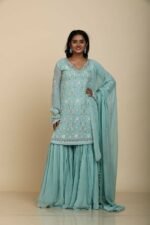 Dusty Ferozi Georgette Sharara Set with Sequins Work