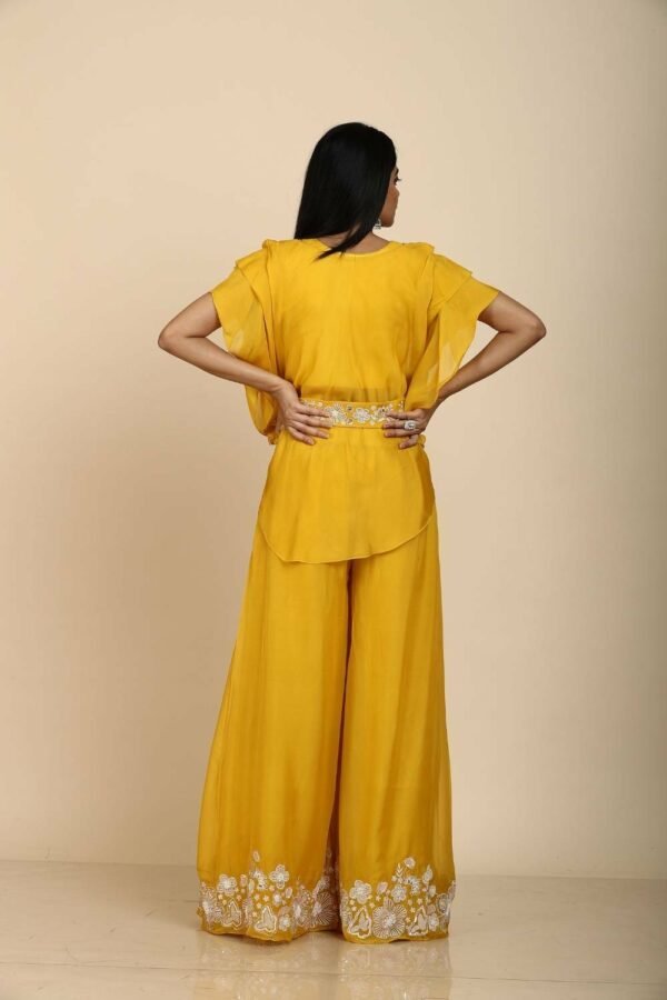 Chic Yellow Top with Palazzo Set in Organza