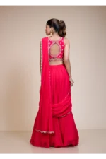 Rani Pink Ready-to-Wear Drape Saree with Hand Embroidered Zari Blouse