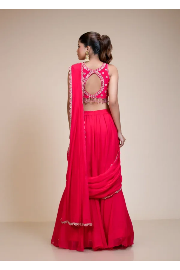 Rani Pink Ready-to-Wear Drape Saree with Hand Embroidered Zari Blouse