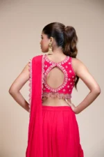 Rani Pink Ready-to-Wear Drape Saree with Hand Embroidered Zari Blouse