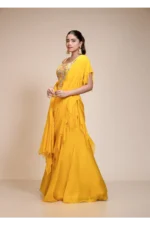 Yellow Ruffled Saree with Resham Work Spaghetti Blouse